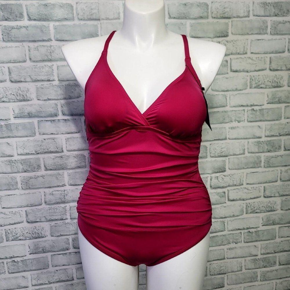 Hilor Womens 14 Shirred Halter One Piece Swimsuitβ Macrame Back Tummy Control